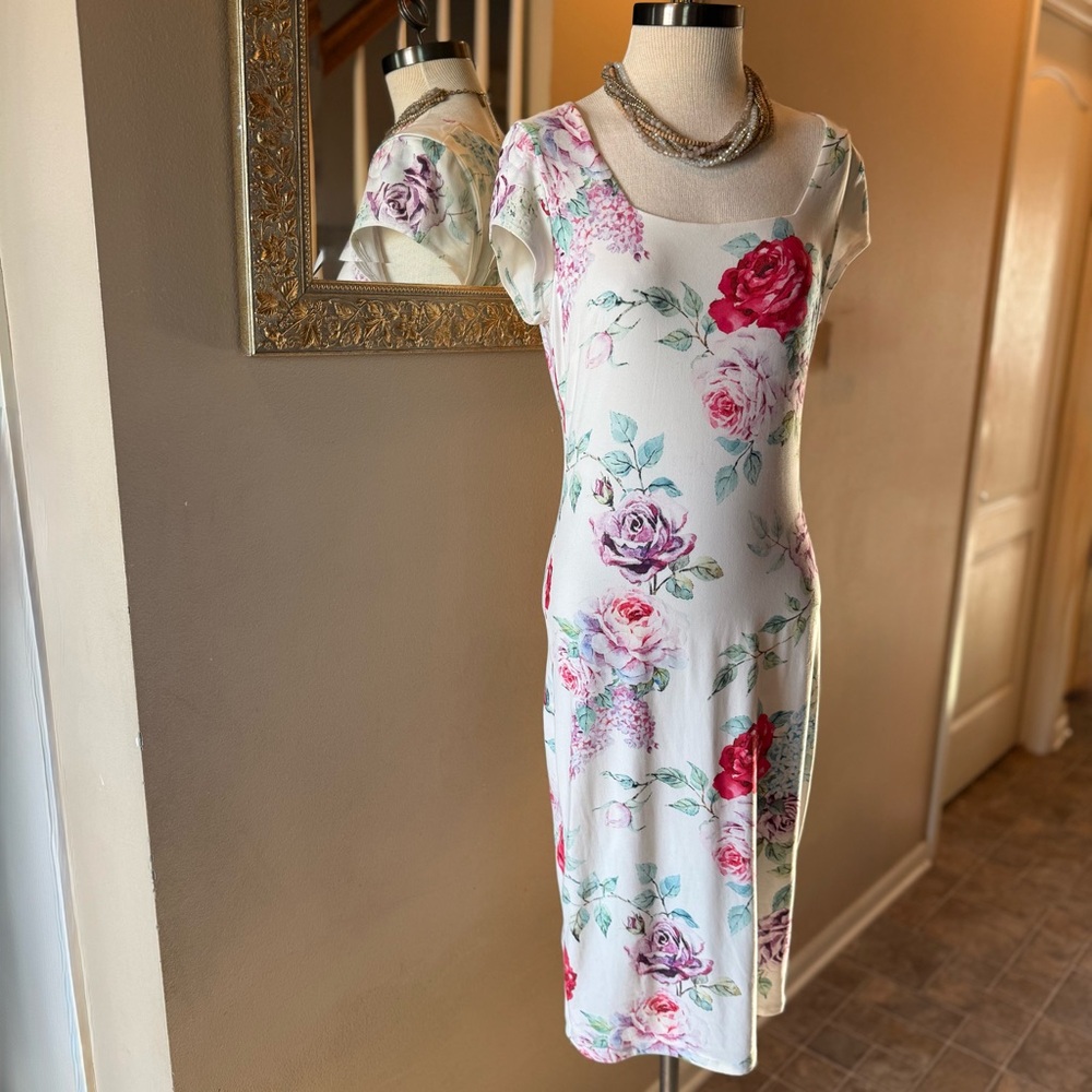 Floral Joe and Elle Floral Soft Lined Stretch Pencil Wiggle Dress Sz Med Medium